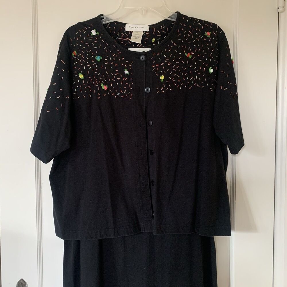 Susan Bristol Dress & Blouse Women XL 2pcs Confetti Embroidered VTG Retro 80s 90